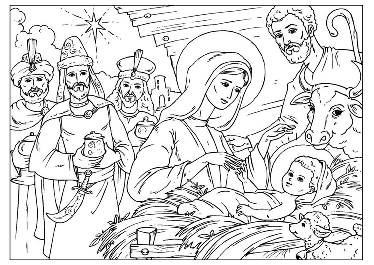 Dibujo para colorear nacimiento de Cristo