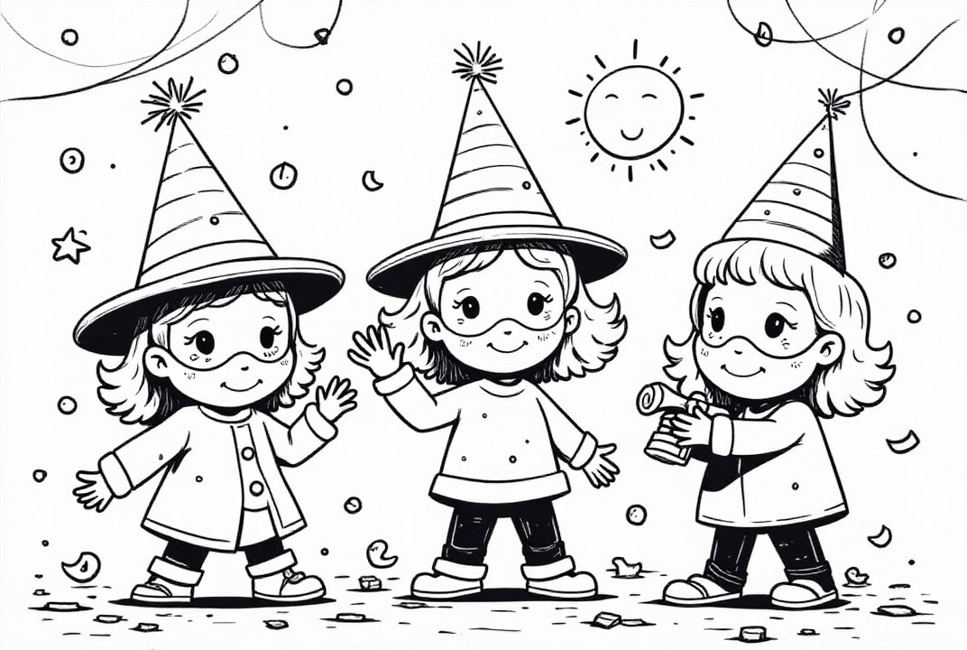 Dibujo para colorear NiÃ±os enmascarados en carnaval