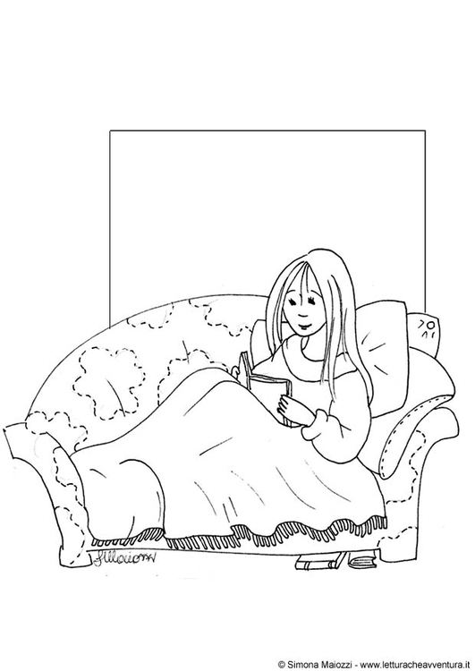 Dibujo para colorear NiÃ±a en sillÃ³n