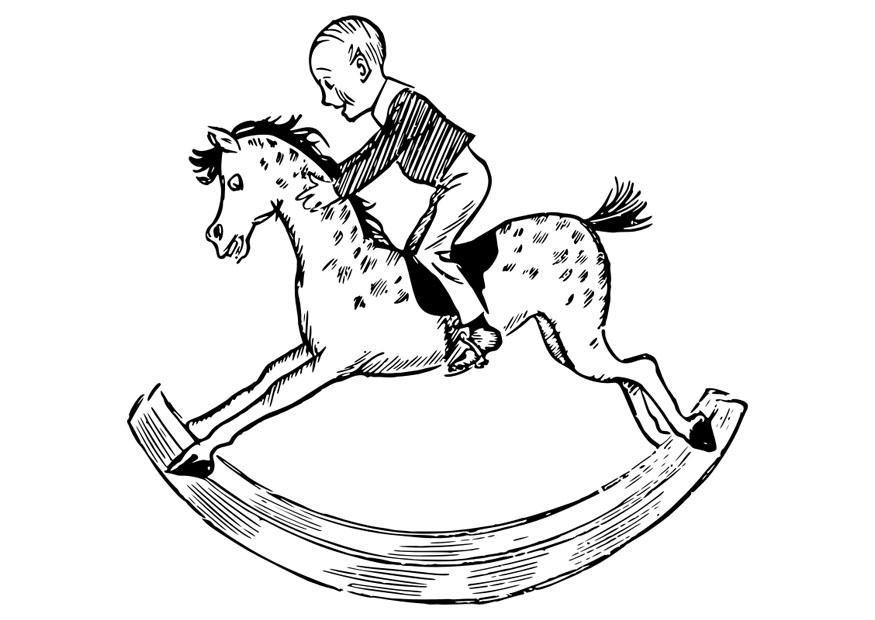 Dibujo para colorear niÃ±o sobre caballo balancÃ­n