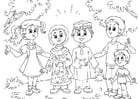 Dibujo para colorear niÃ±os musulmanes con niÃ±os occidentales