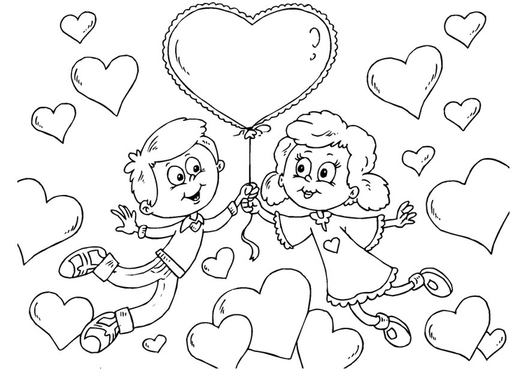 Dibujo para colorear niÃ±os San ValentÃ­n 