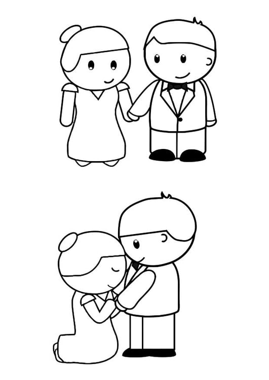 Dibujo para colorear novia y novio