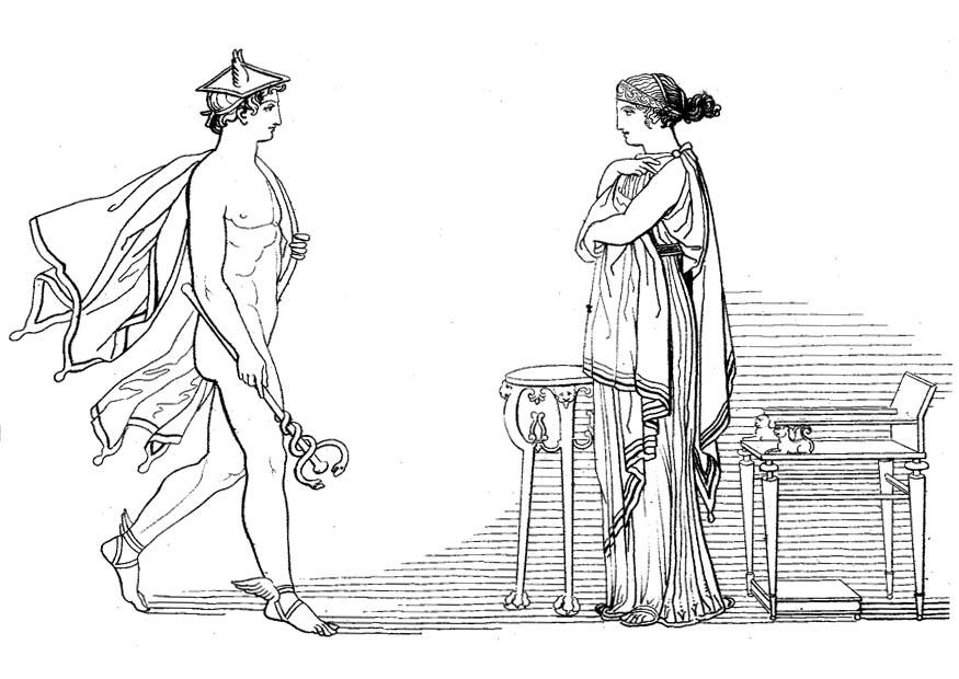 Dibujo para colorear Odisea - Hermes recomienda a Calipso la liberaciÃ³n de Odisea