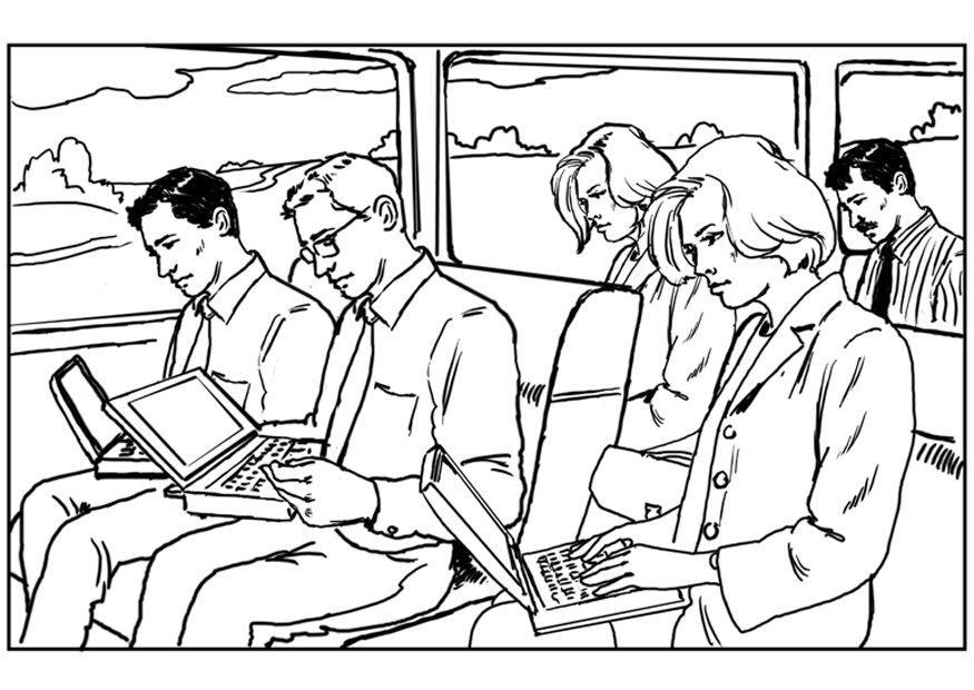 Dibujo para colorear Ordenador portÃ¡til en el tren