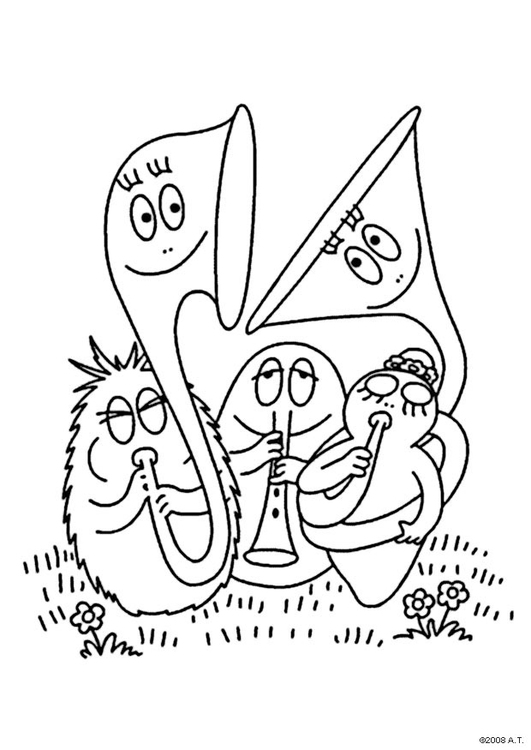 Dibujo para colorear Orquesta Barbapapa