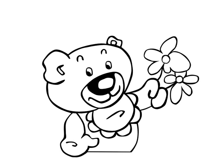 Dibujo para colorear Osito de peluche con flores