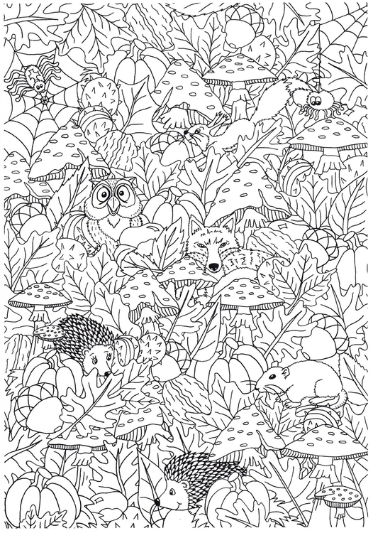 Dibujo para colorear otoÃ±o en el bosque