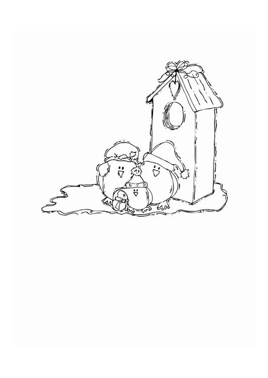 Dibujo para colorear PÃ¡jaros con pajarera
