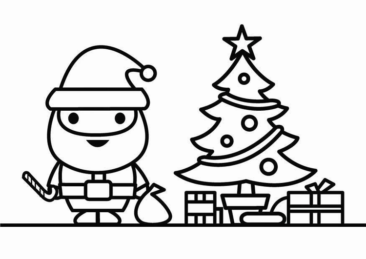 Dibujo para colorear PapÃ¡ Noel con Ã¡rbol de Navidad