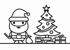 Dibujos para colorear Papá Noel con árbol de Navidad