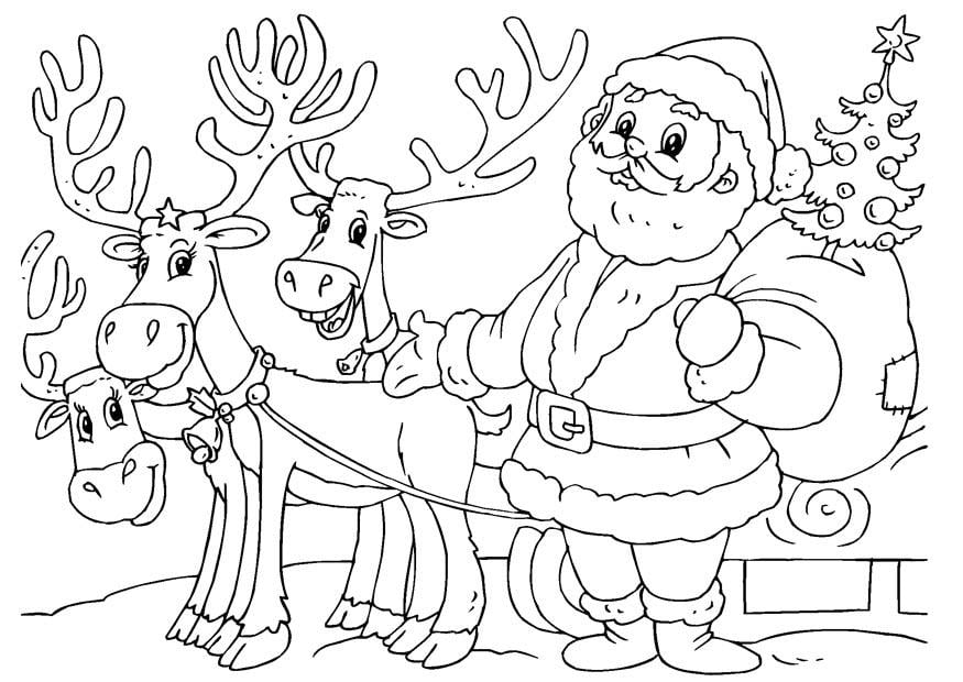 Dibujo para colorear Papá Noel con renos - Dibujos Para Imprimir Gratis -  Img 23062