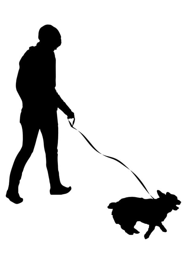 Dibujo para colorear pasear al perro