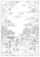 Dibujo para colorear patinando en el parque