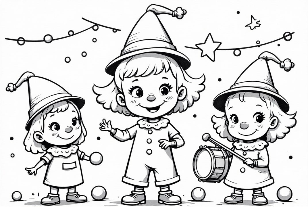 Dibujo para colorear payasos de carnaval