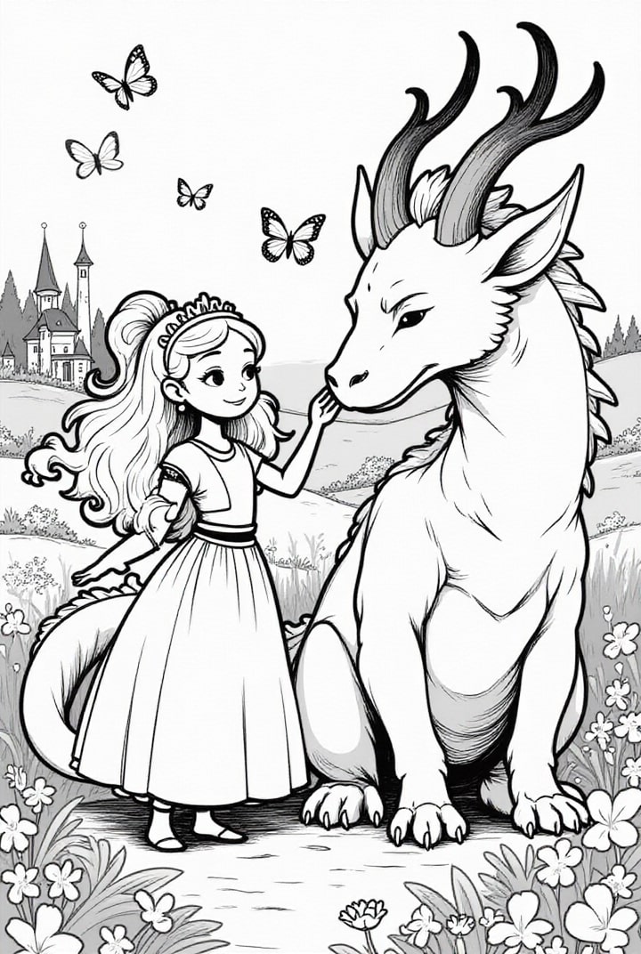 Pequeña princesa con su dragón