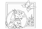 Dibujo para colorear perro con mariposa