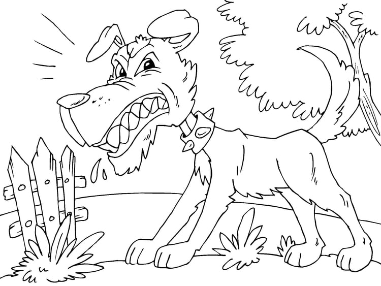 Dibujo para colorear perro enfadado 