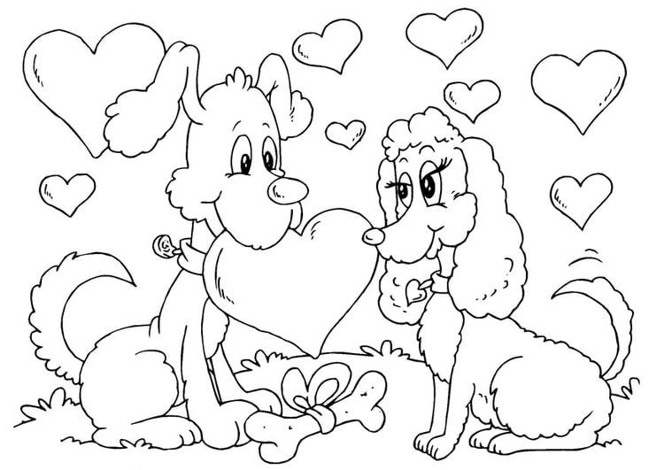 Dibujo para colorear perros San ValentÃ­n 