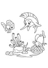 Dibujos para colorear pez espada juega con pescado