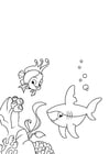 Dibujos para colorear pez y tiburon