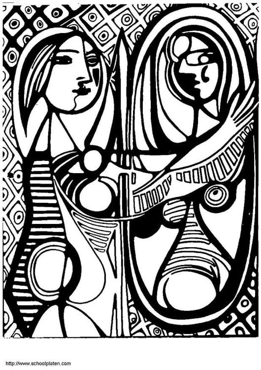 Dibujo para colorear Picasso - niÃ±a frente al espejo