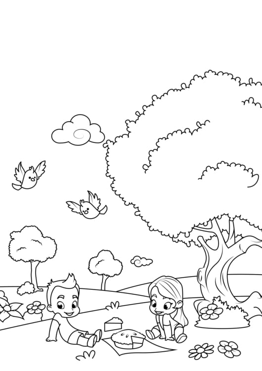 Dibujo para colorear picnic de primavera