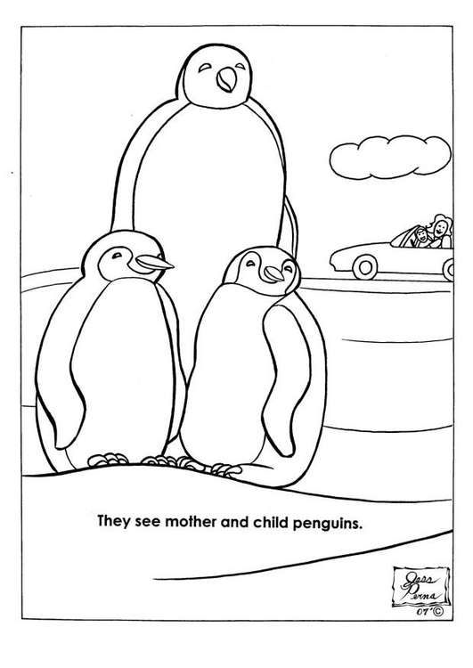 Dibujo para colorear PingÃ¼inos en parque natural
