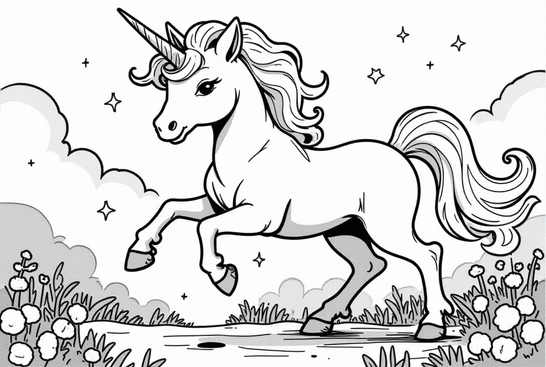 Dibujo para colorear potro unicornio en la carretera
