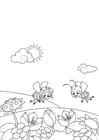Dibujos para colorear primavera, abejas en el jardín