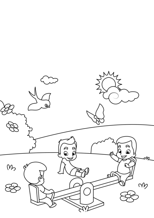 Dibujo para colorear primavera, en el columpio