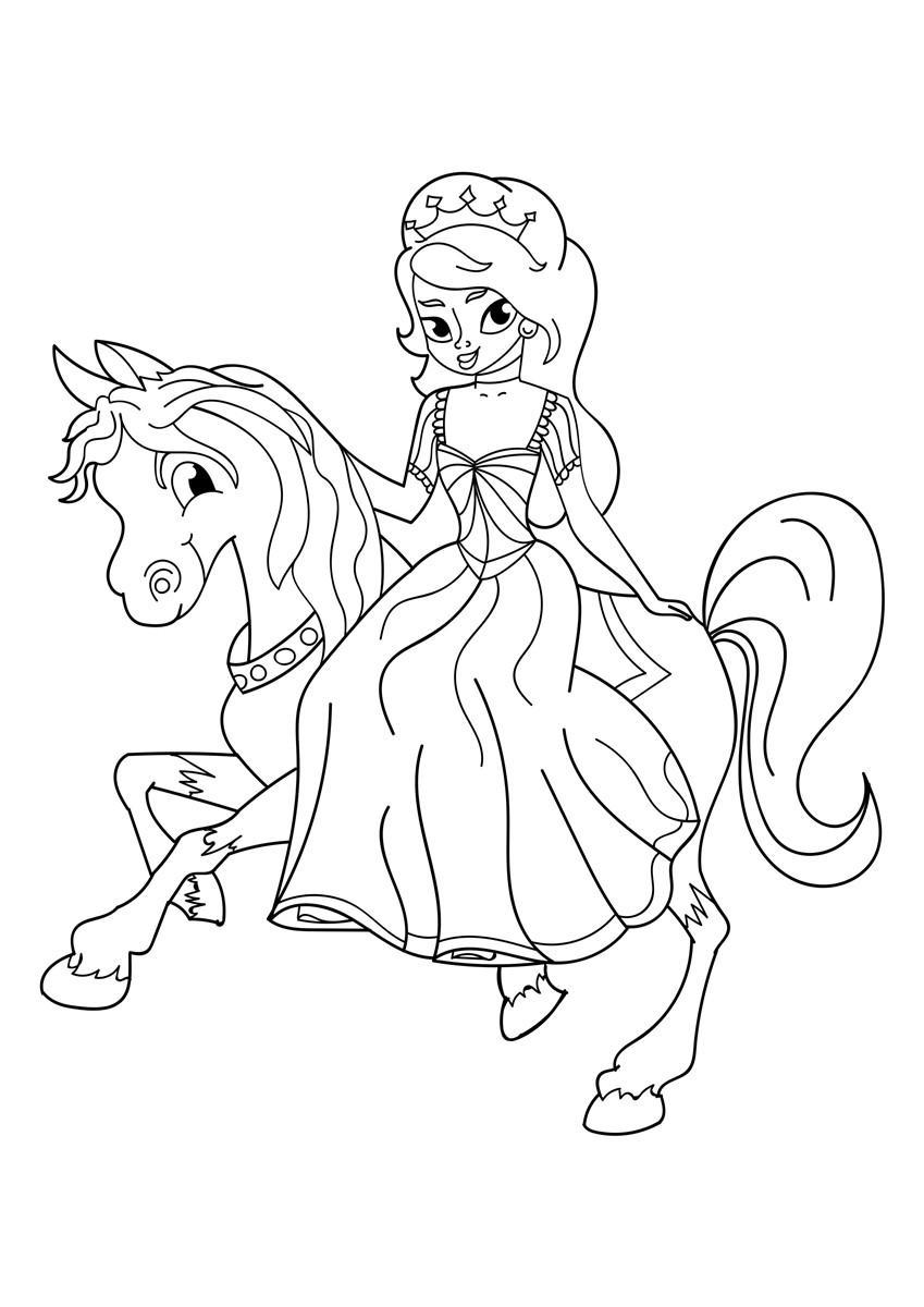 Dibujo para colorear princesa a caballo