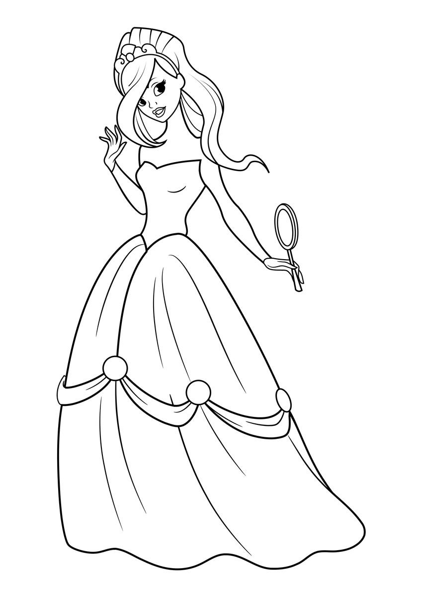 Dibujo para colorear princesa con espejo