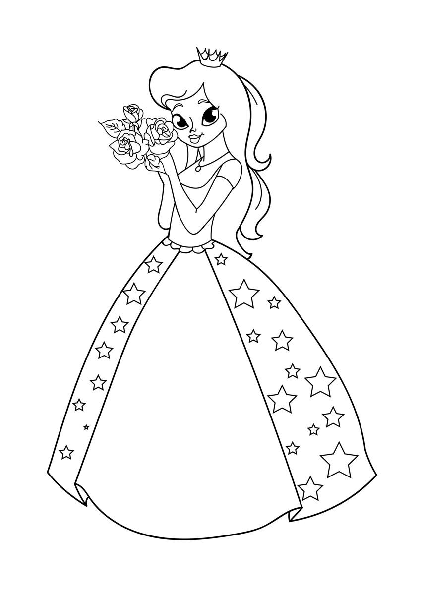Dibujo para colorear princesa con flores