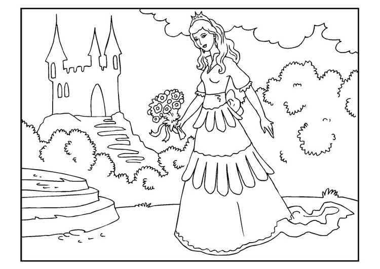 Dibujo para colorear princesa con flores