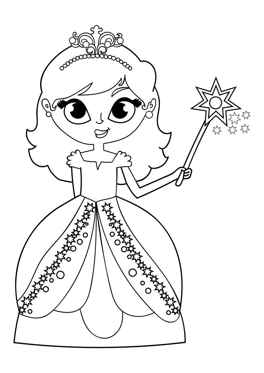 Dibujo para colorear princesa con varita