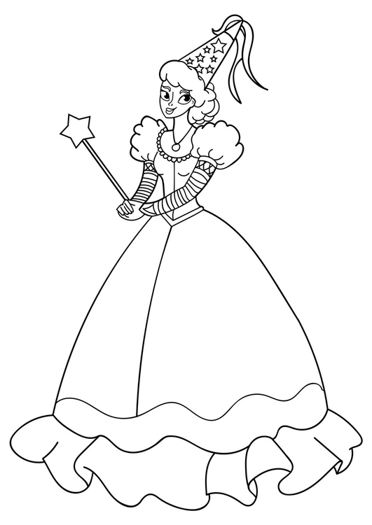 Dibujo para colorear princesa con varita