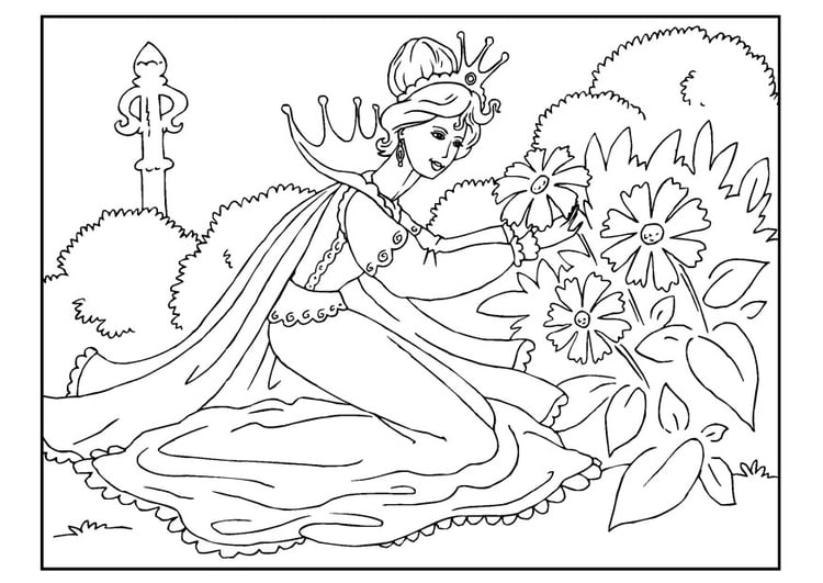 Dibujo para colorear princesa recoge flores