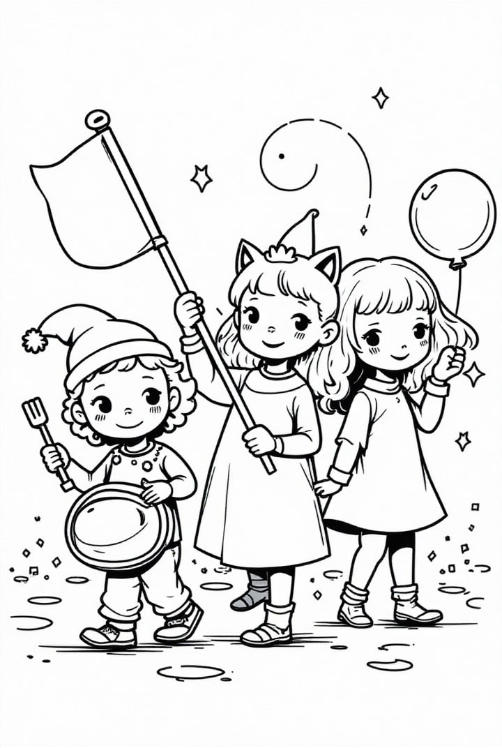 Dibujo para colorear procesiÃ³n de carnaval