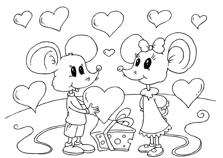 Dibujo para colorear ratones San ValentÃ­n 