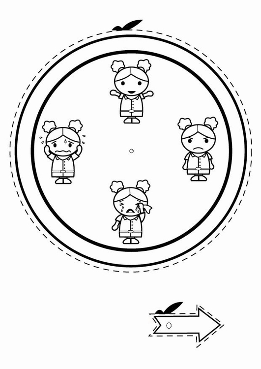 Dibujo para colorear reloj de las emociones - niÃ±a