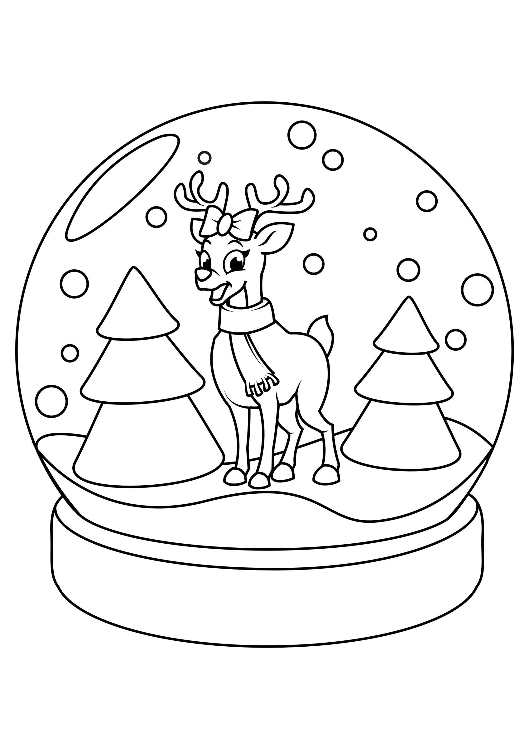 Dibujo para colorear reno en globo de Navidad