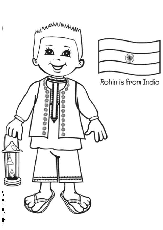 Dibujo para colorear Rohin con la bandera de India