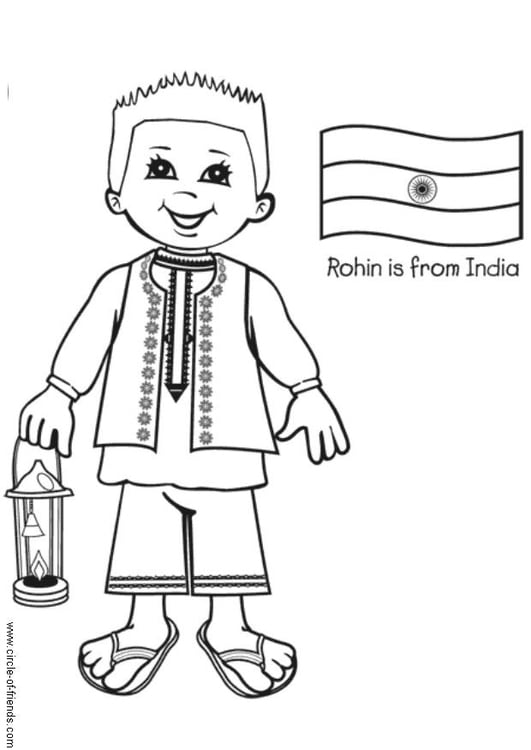 Dibujo para colorear Rohin con la bandera de India