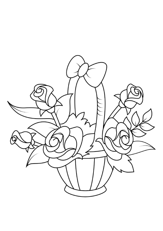 Dibujo para colorear rosas en canasta