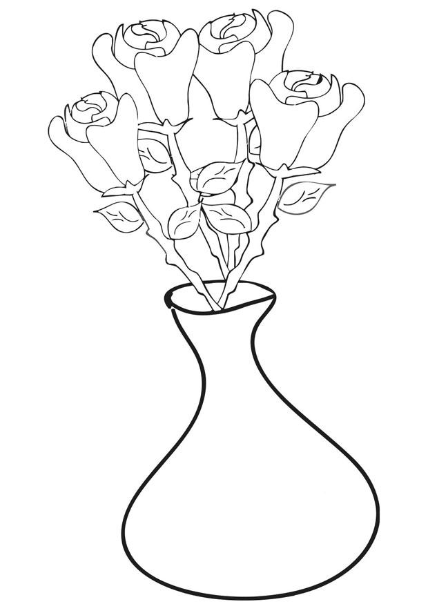 Dibujo para colorear rosas en jarrÃ³n