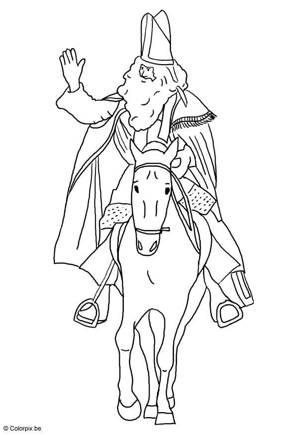Dibujo para colorear San NicolÃ¡s en su caballo