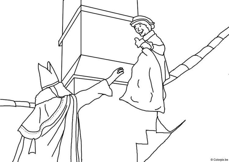 Dibujo para colorear San y Piet en el tejado