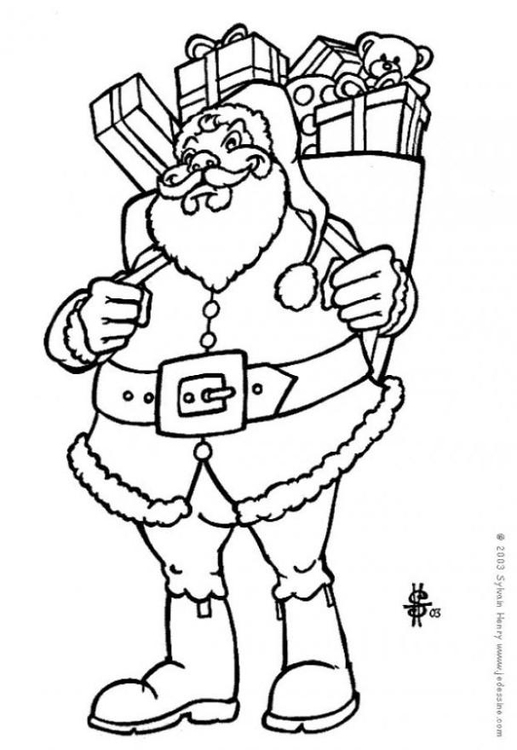 Dibujo para colorear Santa Claus con regalos