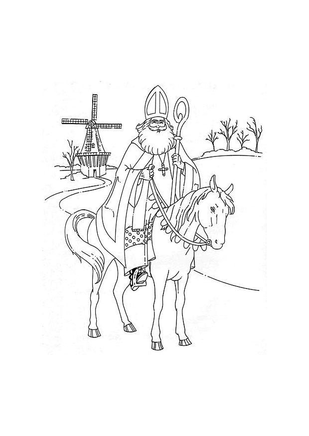 Dibujo para colorear Santa en su caballo